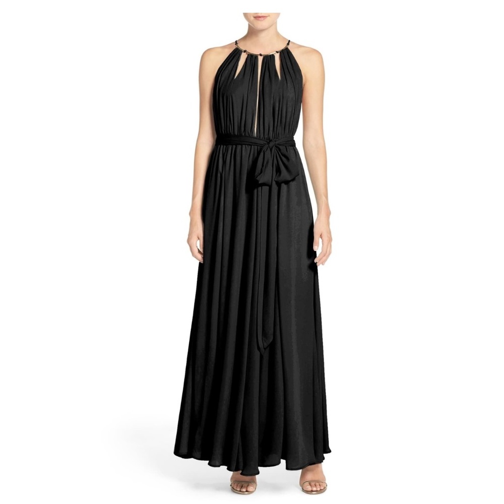 Lulus Chiffon Gown Dress with Gold Necklace XS